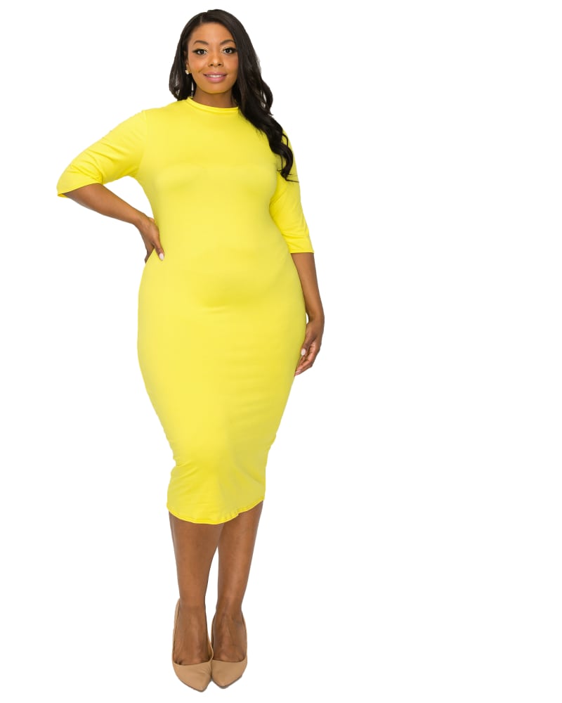 Front of a model wearing a size 3X Mona Midi Dress in Yellow by L I V D. | dia_product_style_image_id:288316